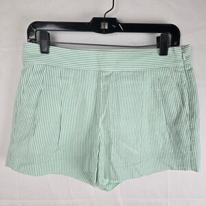 J.Crew‎ Seersucker Shorts Women's Size 4 Green White Stripe Summer Cotton Preppy